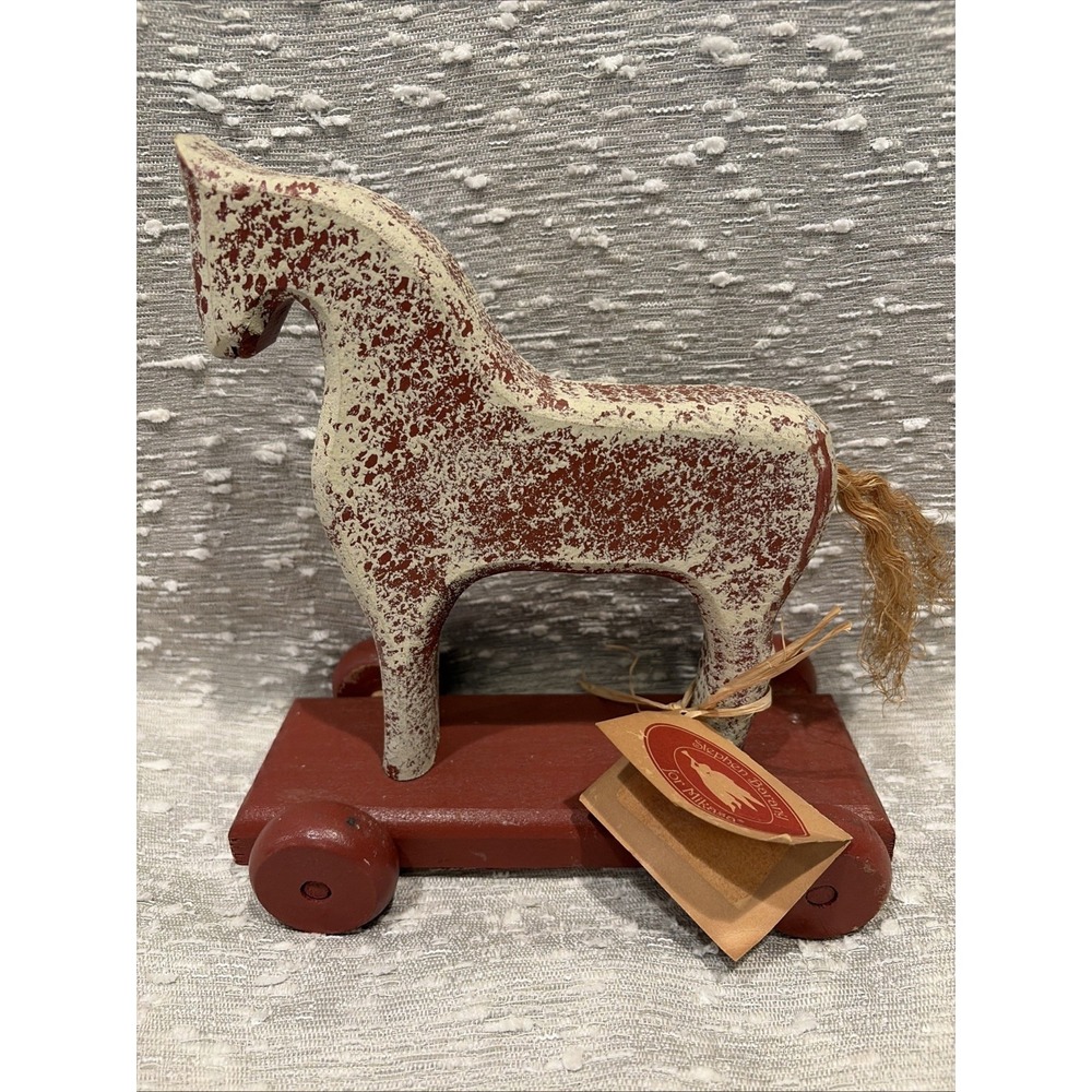Hand Carved Wooden Horse‎ Pull Along Toy Figure Rustic Country Decor  New